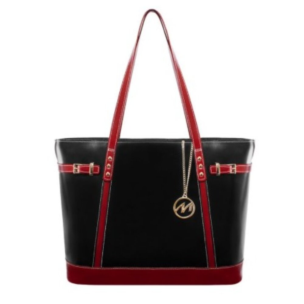 McKlein Serafina Travel Tote Bag Laptop Pockets Cowhide Leather Classic Chic